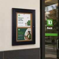 SwingCase Outdoor Enclosed Poster Display Case 8.5 x 11 | with Cork Bulletin Board in Single Locking Door Aluminum Cabinet