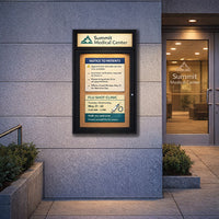 Outdoor Enclosed LED Lighted Poster Display Cases + Personalized Header | SwingCase Single Locking Door Metal Cabinets in 10 Sizes