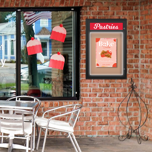 Extreme WeatherPlus Radius Edge Outdoor Poster Display Case with Header and LED Lighting | Shown In Black Frame Finish