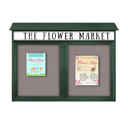 60" x 40" 2-Door Cork Board Message Center with Header (Image Not to Scale)