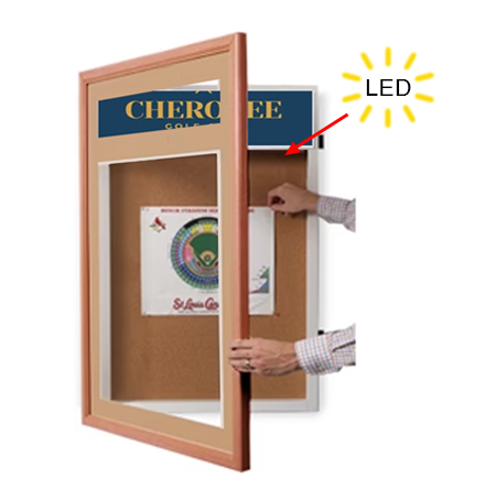 Designer Wood Bulletin Board 18 x 24 SwingFrames with Header & Lights