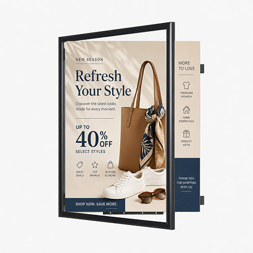 22x28 Poster SwingFrame Wide-Face 1" Wide Metal Picture Frame Profile, Swing Open - Fast Graphic Changes
