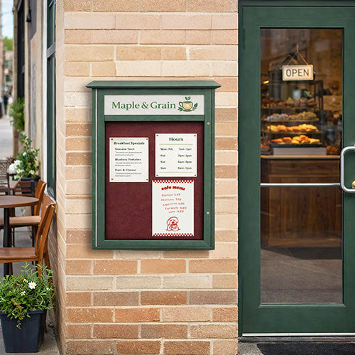 18" x 24" Outdoor Message Center Cork Board with Header (Left Hinged Single Door)