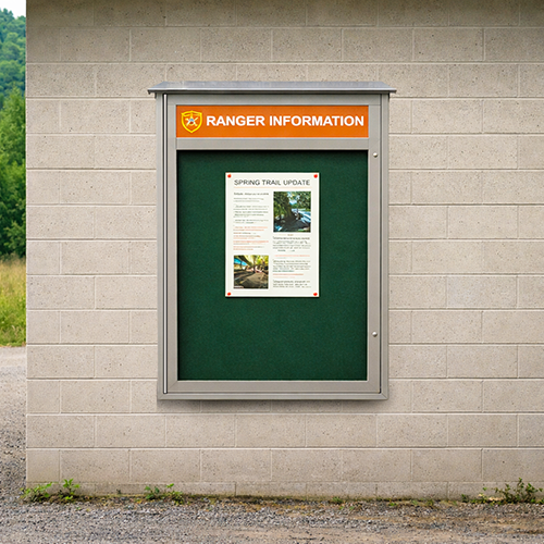 36" x 48" Outdoor Message Center Cork Board with Header (Single Door)