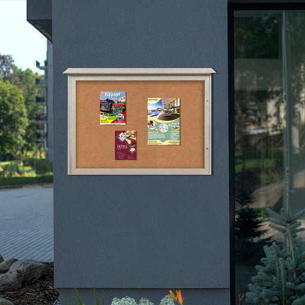 Eco-Design 48"x 36" Outdoor Message Center with Bulletin Board, Faux Wood Information Board and Top Hinged Cabinet Door
