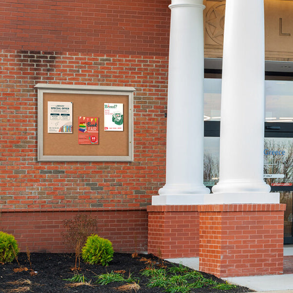 Outdoor Message Center Cork Board 36 x 60 | Locking, TOP Hinged with Single Door Information Board | Optional LED lighting