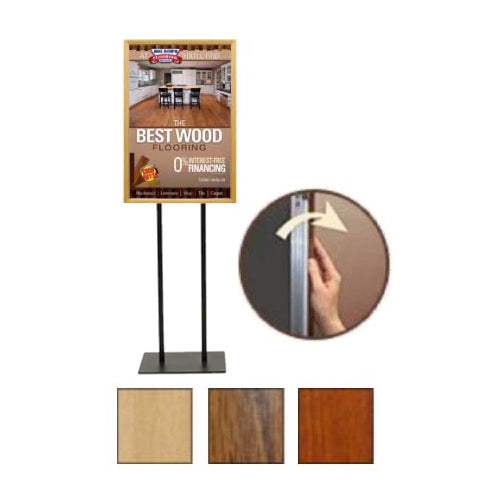 Double Pole Floor Stand 22x28 Snap Poster Frame | Faux Wood Snap Frame for Thin Prints up to 1/16" and Thicker Boards 1/8", 3/16", 1/4"