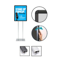 Double Pole Floor Stand 12x36 Sign Holder | Snap Frame (with Radius Corners)