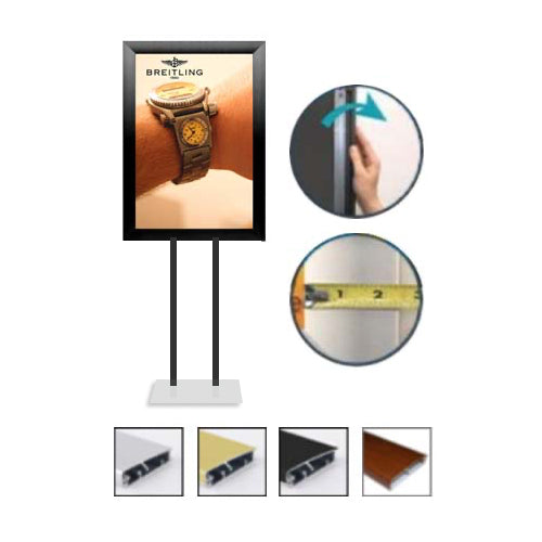 Double Pole Floor Stand 13x19 Sign Holder | Snap Frame 2 1/2" Wide