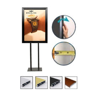 Double Pole Floor Stand 20x30 Sign Holder with Bold Snap Frame 2 1/2" Wide Aluminum Profile in 4 Finishes. Choose  One or 2-Sided Sign Stand