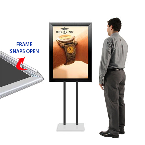Double Pole Floor Stand 13x19 Sign Holder | Snap Frame 2 1/2" Wide