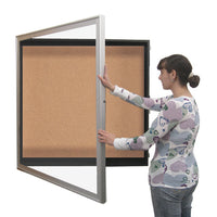 SwingFrame Designer Wall Mounted Metal Framed 36x48 Large Cork Board Display Case 2 Inch Deep