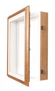 SwingFrame Designer Wood Framed Oak Wall Display Case 3-inch Deep in 12 Sizes + Custom Sizes
