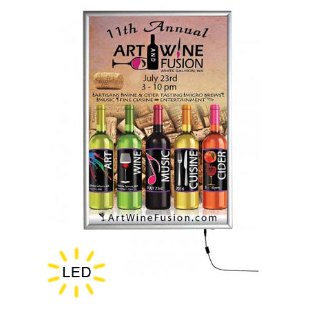 Slim LED 24x36 Light Box | Poster Snap Frame | Silver Aluminum Finish