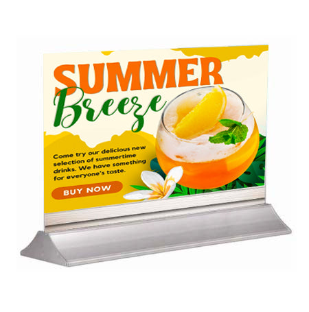 Wedge Sign Holder Base 35" Wide, Silver Aluminum Base, for Rigid Poster Boards - Tabletop, Counter or Floor Sign Stand
