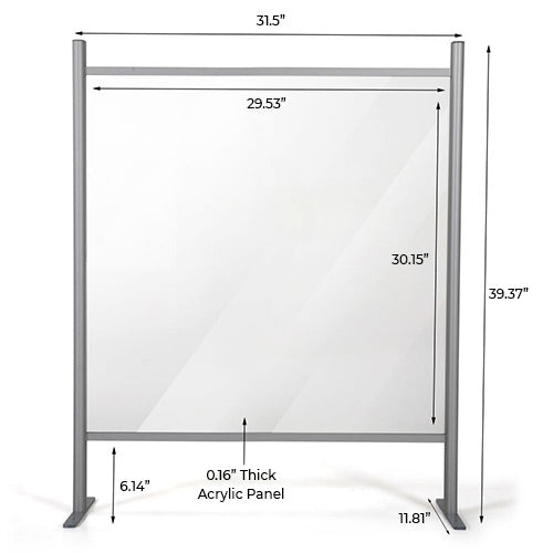 31.49" W x 39.37" H Adjustable Aluminum Frame Acrylic Countertop Sneeze Guard