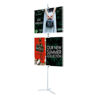 Slide-In Poster Display Floorstand SignHolder Travel Base 72 Inches | Shown in Silver finish with two graphics