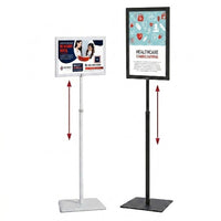 Adjustable 8.5x11 Pedestal Sign Holder with Square Steel Base and Slide-In Frame Design