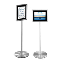 12x18 Deluxe Satin Silver Aluminum Sign Holder Floorstand Displays (Top Loading Design) with Black Velour Backer Panel