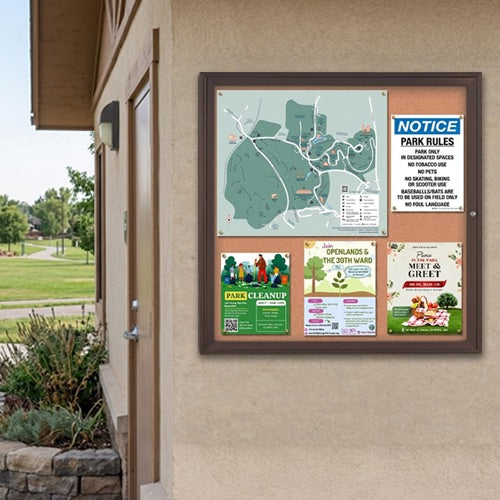 Extra Large 48 x 48 Outdoor Enclosed Bulletin Board SwingCases with a Smooth, Safe Radius Edge Cabinet - Powdercoat Bronze Finish