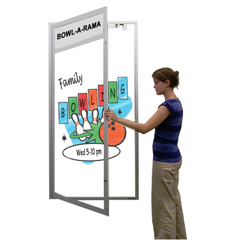 XL Indoor Enclosed Dry Erase White MarkerBoard | Radius Edge Cabinet | Header & Light - White Porcelain on Steel