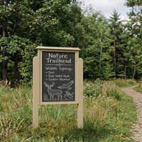 Outdoor Message Center 24" x 36" Magnetic Black Dry Erase Board with Posts (Single Door) - Weathered Wood Finish 