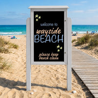 Outdoor Message Center 26" x 42" Magnetic Black Dry Erase Board with Posts (Single Door) - Light Grey Finish