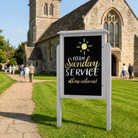Outdoor Message Center 32" x 48" Magnetic Black Dry Erase Board with Posts (Single Door) - Light Grey Finish