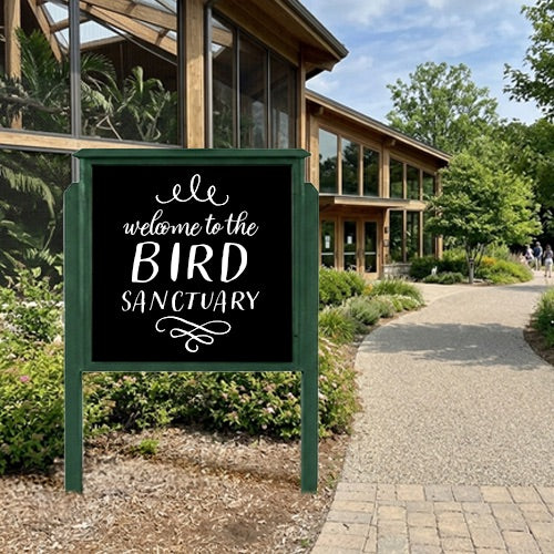 Outdoor Message Center 36" x 36" Magnetic Black Dry Erase Board with Posts (Single Door) - Woodland Green Finish