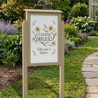 Outdoor Message Center 18" x 24" Magnetic White Dry Erase Board with Posts (Single Door) - Weathered Wood Finish