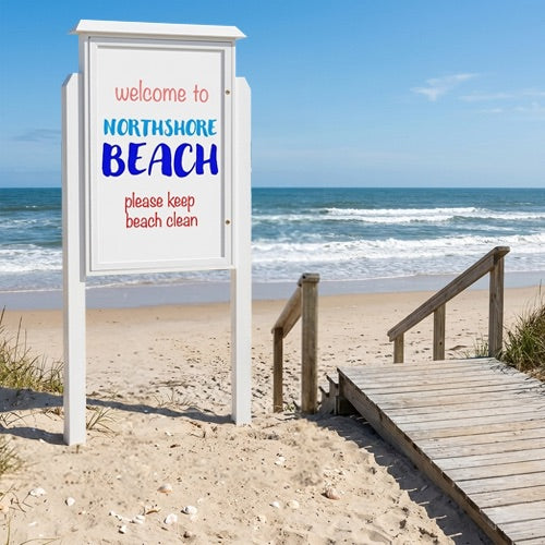 Outdoor Message Center 24" x 60" Magnetic White Dry Erase Board with Posts (Single Door) - White Finish