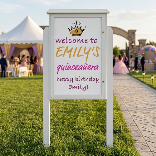 Outdoor Message Center 26" x 42" Magnetic White Dry Erase Board with Posts (Single Door) - White Finish