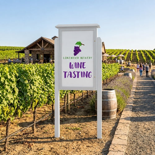 Outdoor Message Center 32" x 48" Magnetic White Dry Erase Board with Posts (Single Door) - White Finish