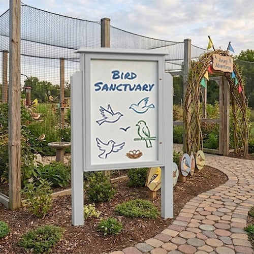 Outdoor Message Center 40" x 60" Magnetic White Dry Erase Board with Posts (Single Door) - Light Grey Finish