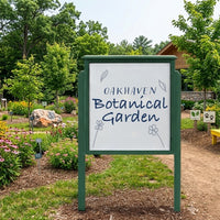 Outdoor Message Center 48" x 48" Magnetic White Dry Erase Board with Posts (Single Door) - Woodland Green Finish