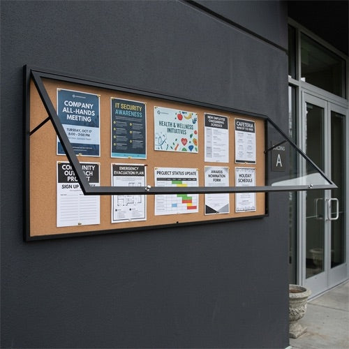 SwingCase 24x72 Extra Large Outdoor Poster Display Case | Cork Bulletin Board, with XL Lockable Single Door Metal Cabinet - Black Finish