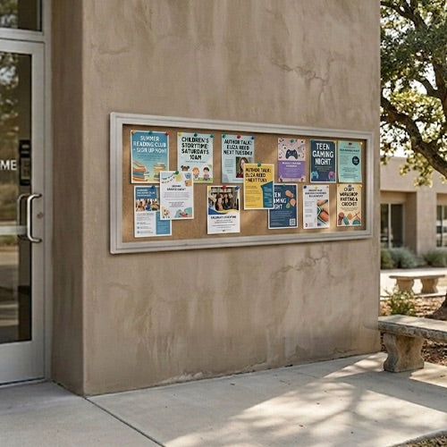 SwingCase 24x96 Extra Large Outdoor Enclosed Poster Cases (Single Door) - Satin Silver Finish