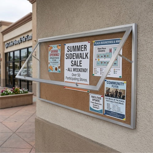 SwingCase 36x72 Extra Large Outdoor Enclosed Poster Case | XL Single Door Viewing | Metal Cabinet Bulletin Board Display Case - Satin Silver Finish