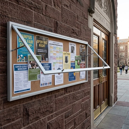 SwingCase 36x96 Extra Large Outdoor Enclosed Poster Cases (Single Door) - Satin Silver Finish