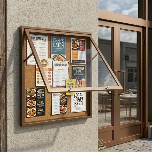 SwingCase 48x48 Extra Large Outdoor Enclosed Poster Case + Bulletin Board with Weatherproof XL Single Locking Door Cabinet - Powdercoat Bronze Finish