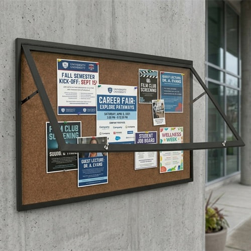 SwingCase 48x60 Extra Large Outdoor Poster Display Case | Cork Bulletin Board, with XL Lockable Single Door Metal Cabinet - Black Finish