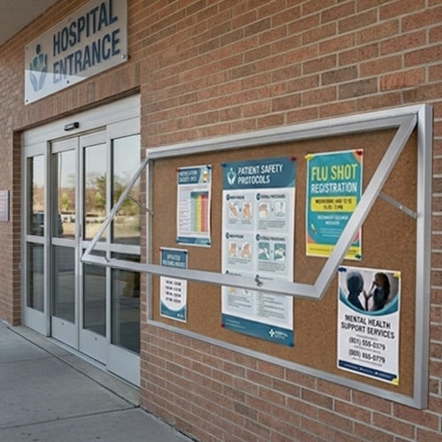 SwingCase 48x96 Extra Large Outdoor Enclosed Poster Cases | XL Single Door Metal Display Cabinet - Satin Silver Finish