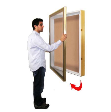 SwingFrame Designer Wall Mounted Metal Framed 24x96 Large Cork Board Display Case 2 Inch Deep