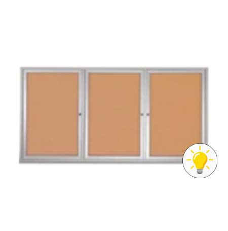 Enclosed Indoor Bulletin Boards 84 x 24 with Interior Lighting and Radius Edge (3 DOORS)