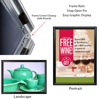 18 x 24 Snap Frame with Safe Round Corners Wall Mounts in Portrait or Landscape Position