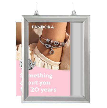 8.5x11 Slide-In Ceiling Mount Sign Holder 1-Inch Wide | Mitered Silver Frame Quick Ships