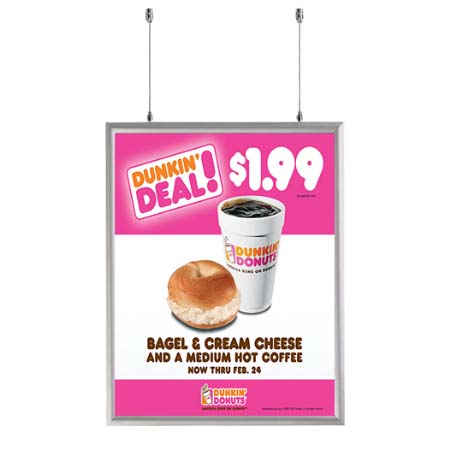 Ceiling Mount Display 22x28 Snap Frame Poster Sign Holder | Two-Sided, Silver Metal Frame Finish