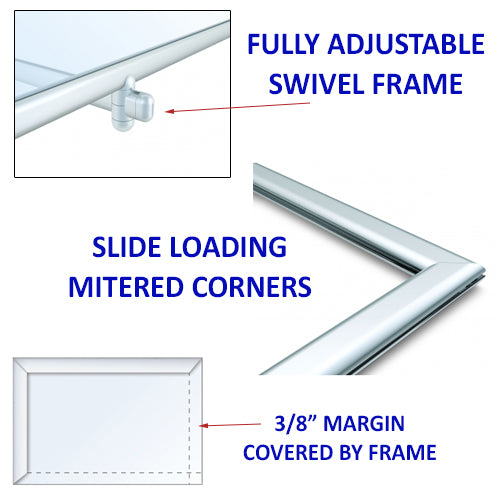 24 x 36 Lightweight, Multi-Angle Aluminum Swivel Display Frames - Ceiling Mount Sign Holder