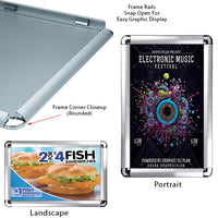 24 x 36 Snap Frame with Rounded Corners can be Wall Mounted in Portrait or Landscape Position