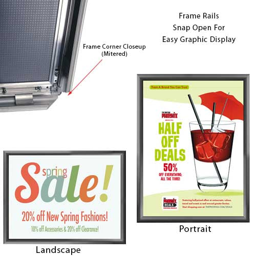 30 x 40 Snap Frame with Mitered Corners Wall Mounts in Portrait or Landscape Position